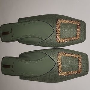 COPY - Never worn Lavina Buckle Mule - Jade Linen